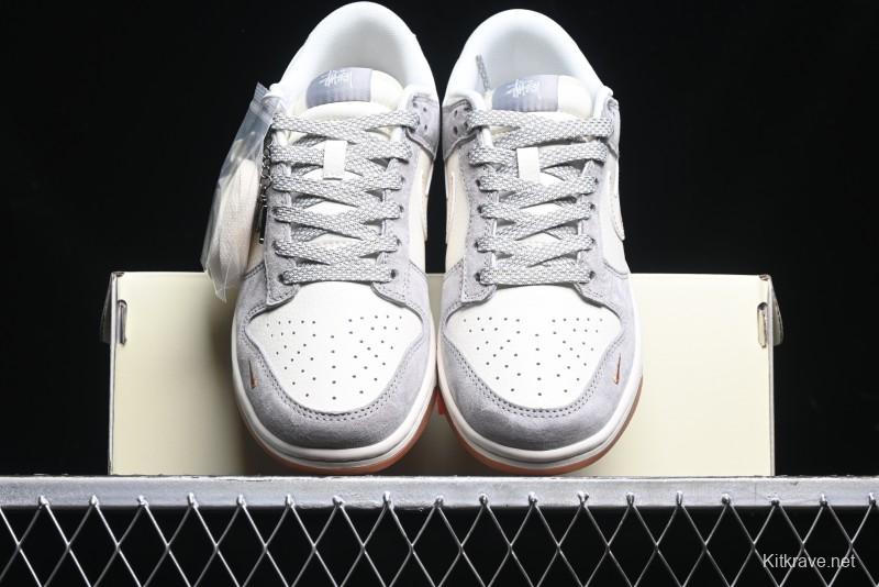 Nike SB Dunk Low Stussy Collaboration - Patchwork Black White Swoosh Anniversary Custom Low-Top Skate Shoes - DM6868-003