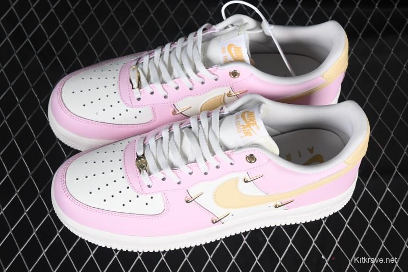 Nike Air Force 1 '07 Low White Pink Swoosh Casual Sneakers - IB2574-600