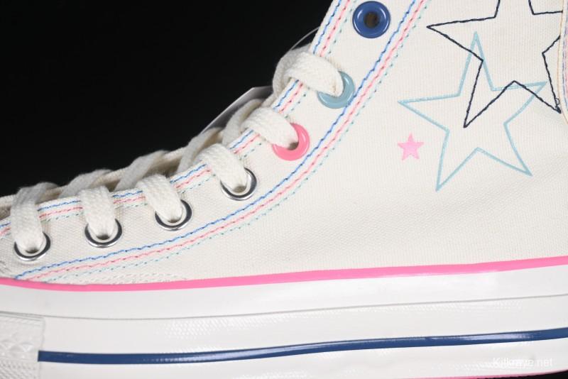Converse Chuck 1970s High Top Casual Sneakers with Star Stitching and White-Pink-Blue Mismatched Design - A15744C