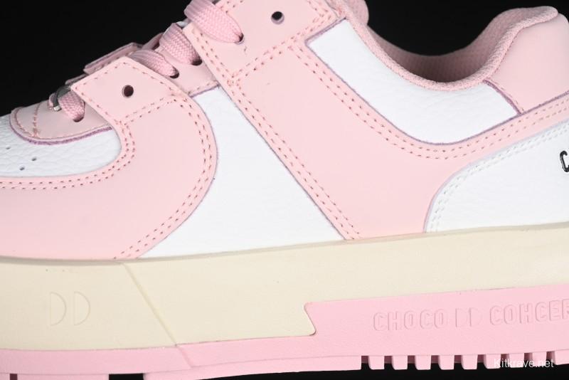 Choco Concert Leather Round Square Asymmetrical Fashion Sneakers White Pink - AJE5