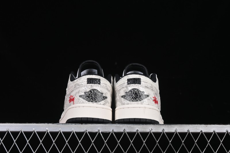 Nike Air Jordan 1 Low Retro Basketball Shoes - Stussy Grey Snake Custom - FC1688-200