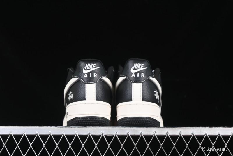 Nike Air Force 1 '07 Low Stussy Collaboration Black & White Swoosh Casual Sneakers - XZ6188-081