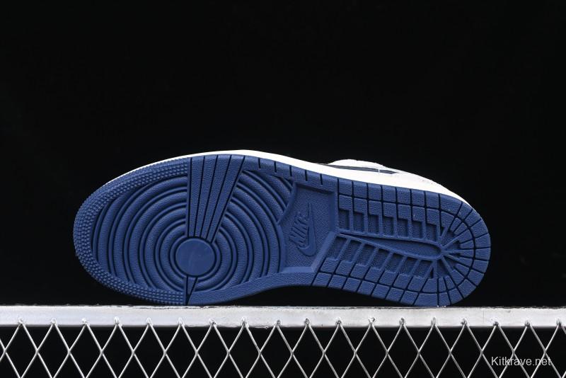 Nike Air Jordan 1 Low AJ1 The North Face Collaboration - Grey Pigskin Blue Sole Retro Basketball Shoes DM9188-011