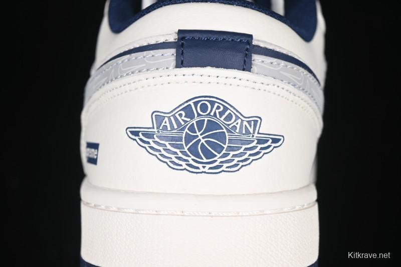 Nike Air Jordan 1 Low Supreme Collaboration - Shadow Swoosh Custom Retro Basketball Shoes - XX3318-368