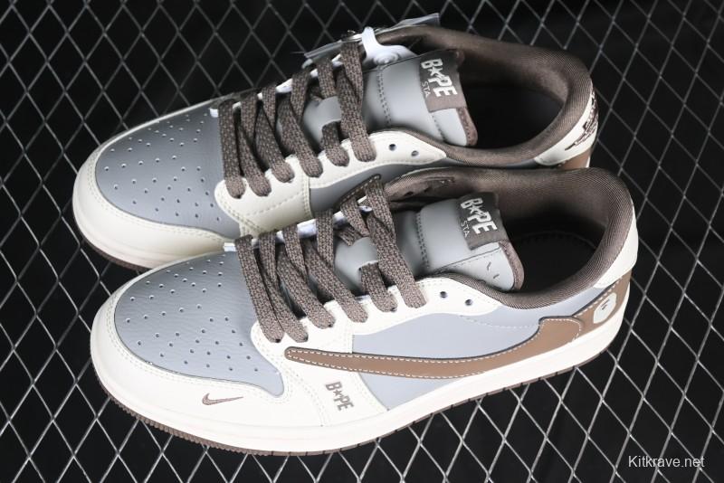 Nike Travis Scott x Fragment Design x Air Jordan 1 Low OG SP AJ1 Bape Collaboration Tea Brown Low-Top Casual Sneakers - BB6511-627