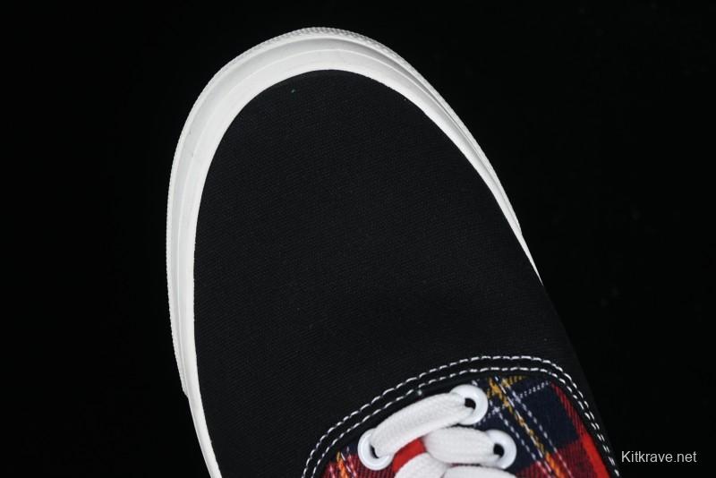 Vans Era Low-Top Skate Shoes with Black Canvas and Red Scottish Plaid Checkered Design - VN0A2RR1QWP