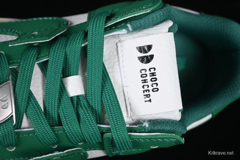 Choco Concert Leather Round Square Asymmetric Fashion Sneakers White Green - AJE5