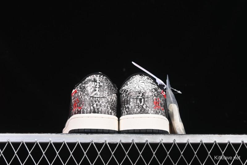 Nike Travis Scott x Fragment Design x Air Jordan 1 Low OG SP AJ1 Snake Year Limited Python Texture Low-top Casual Sneakers - SJ2068-144