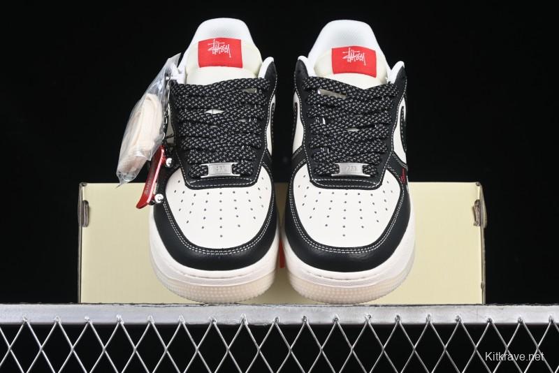 Nike Air Force 1 '07 Low Stussy Supreme Collaboration Dual-Tone Black Red Logo Low-Top Casual Sneakers - HH7518-043