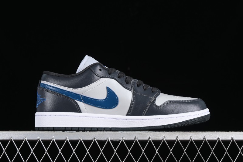 Nike Air Jordan 1 Low AJ1 Black Grey Blue Hook Basketball Shoes - DC0774-040