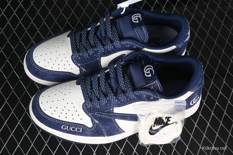 Nike Travis Scott x Fragment Design x Air Jordan 1 Low OG SP AJ1 Collaboration Sneakers - Prussian Blue - XS3086-006