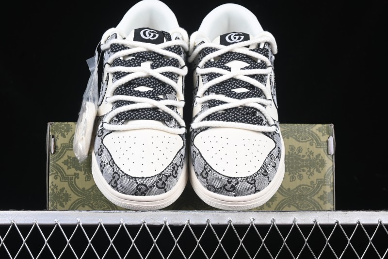Nike SB Dunk Low Gucci Collaboration Grey Jacquard Swoosh Anniversary High-End Custom Low-Top Casual Skate Shoes - YX5066-215