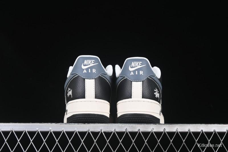 Nike Air Force 1 '07 Low Stussy Collaboration Grey Blue Black Leather Low-Top Casual Sneakers - XZ6188-199