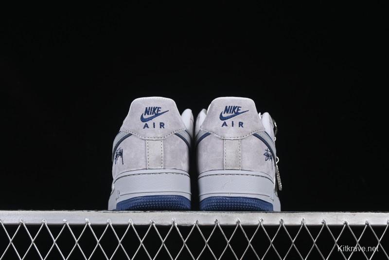 Nike Air Force 1 '07 Low Stussy Collaboration Grey Blue Pig Bear AF1 Low Top Casual Sneakers - DF0188-017