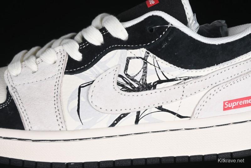 Nike Air Jordan 1 Low Supreme Collaboration Spider Custom High-End Retro Basketball Shoes - XS6086-007