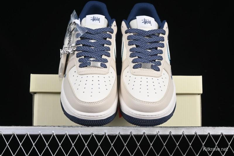 Nike Air Force 1 '07 Low Stussy Collaboration Light Blue White Transparent Swoosh Low-Top Casual Sneakers - DM6688-055