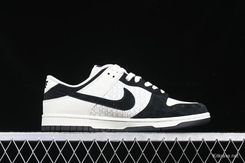 Nike SB Dunk Low Gucci Collaboration Black White Lettering Anniversary High-End Custom Low-Top Casual Skate Shoes - DJ2024-098