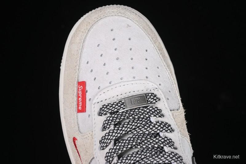 Nike Air Force 1 '07 Low Supreme Collaboration Grey Snake Scale Low-Top Casual Sneakers - DM6688-010