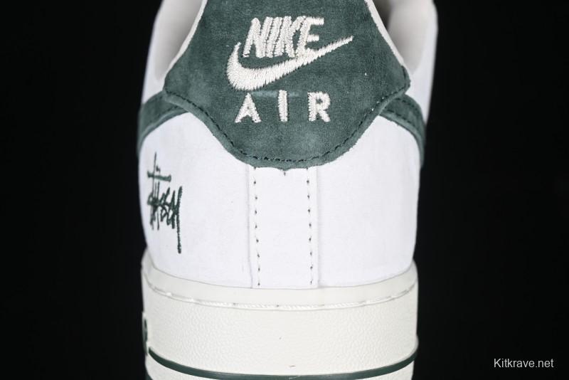 Nike Air Force 1 '07 Low Stussy Collaboration Green Suede Swoosh Low-Top Casual Sneakers - CH6336-511