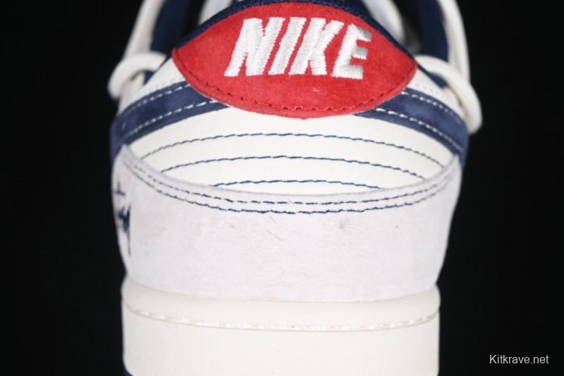 Nike SB Dunk Low Stussy Anniversary Edition High-End Custom Sneakers with Lace-Up Design in Grey White and Navy - YX5066-240