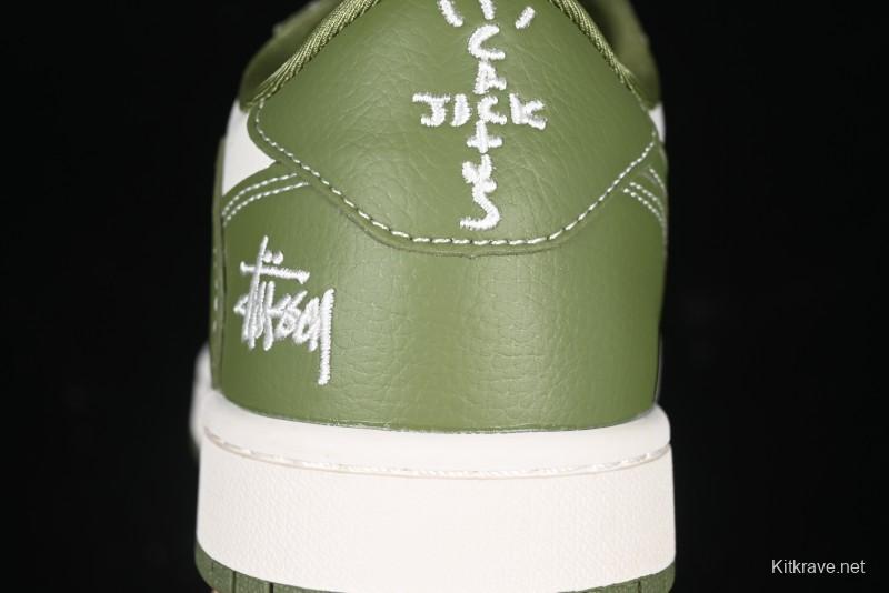 Nike Travis Scott x Fragment Design x Air Jordan 1 Low OG SP AJ1 Stussy Collaboration Bamboo Green Low-Top Casual Sneakers - BB1199-201