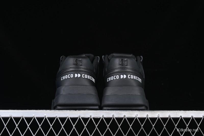 Choco Concert Leather Round Square Asymmetric Fashion Sneakers Black - AJE5