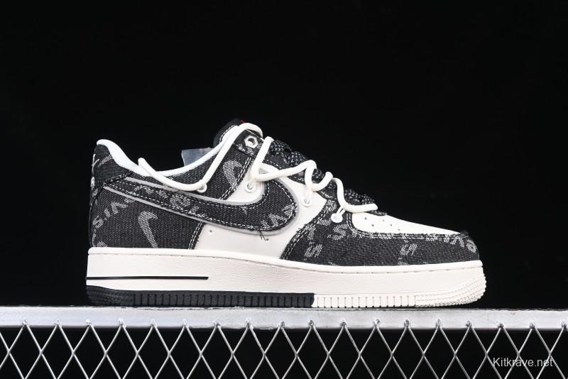 Nike Air Force 1 '07 Low Levi's Collaboration Black Denim Drawstring Casual Sneakers - SJ1198-800