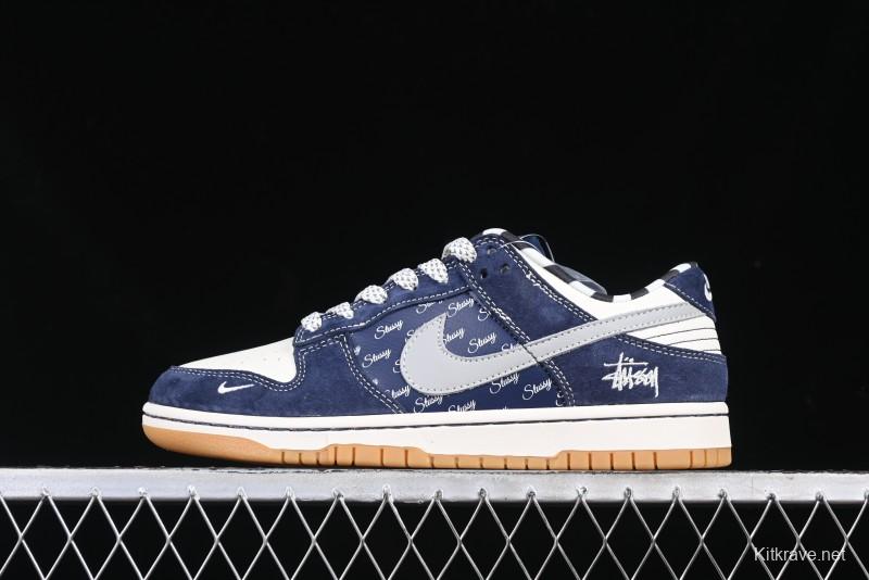 Nike SB Dunk Low Stussy Collaboration Suede Blue Anniversary Custom Low-Top Casual Sneakers - XS1086-009