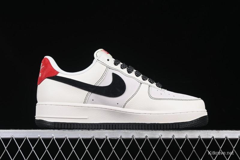 Nike Air Force 1 '07 Low Supreme Collaboration Casual Sneakers in Beige Black Red - BB7518-019
