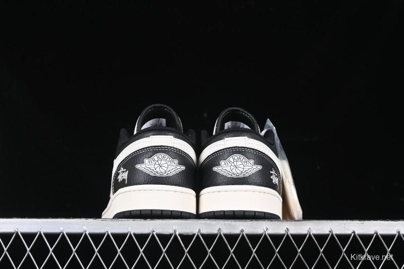Nike Air Jordan 1 Low AJ1 Stussy White Black Leather Retro Basketball Shoes - XX3318-507