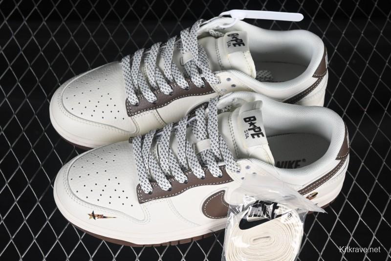 Nike SB Dunk Low Bape Collaboration Light Beige Brown Anniversary Custom Low-Top Casual Skate Shoes - XS6089-514