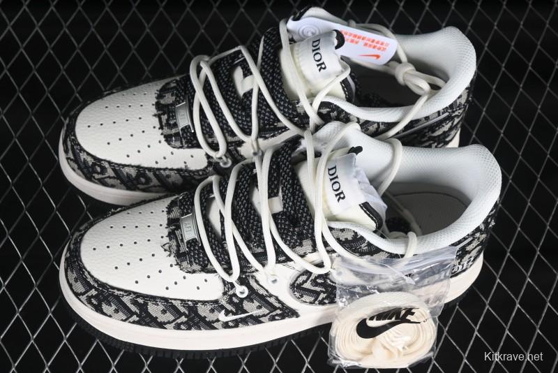 Nike Air Force 1 '07 Low Dior Collaboration Black Pattern Drawstring Casual Sneakers - SJ1198-106