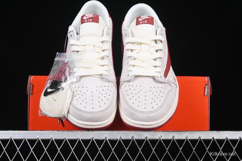 Nike Travis Scott x Fragment Design x Air Jordan 1 Low OG SP AJ1 Retro Sneakers with Reverse Swoosh - XZ6188-056