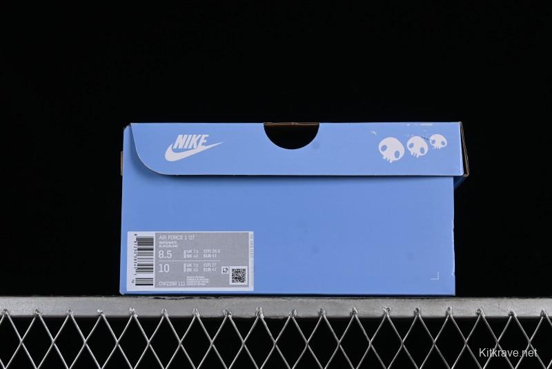 Nike Air Force 1 '07 Low Witch Collaboration Custom Leather Sneakers with Skull Design and Gradient White-Blue - CW2288-111