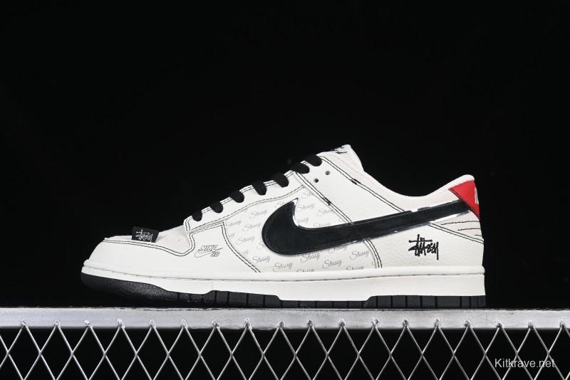 Nike SB Dunk Low Stussy Collaboration Bullet Comment Black Check Anniversary Custom Low-Top Casual Skate Shoes - DJ2024-115