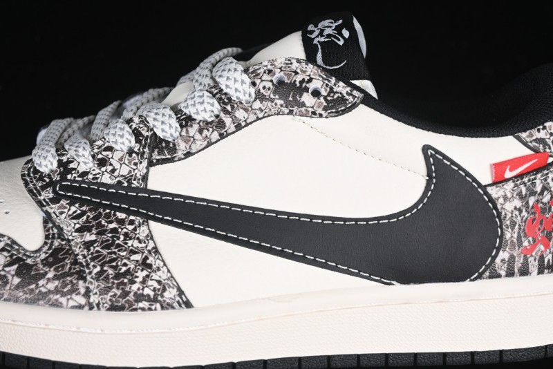 Nike Travis Scott x Fragment Design x Air Jordan 1 Low OG SP AJ1 Snake Year Limited Python Texture Low-top Casual Sneakers - SJ2068-144