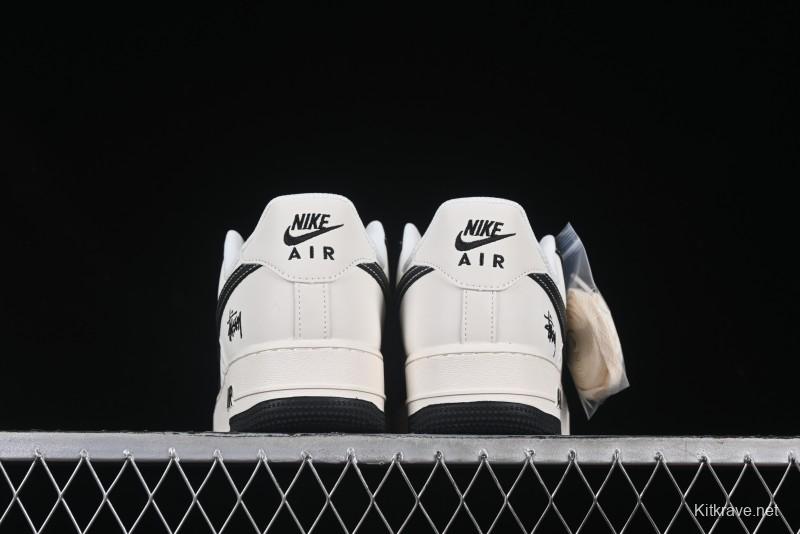 Nike Air Force 1 '07 Low Stussy Collaboration Black Leather Low-Top Casual Sneakers - HH7518-045