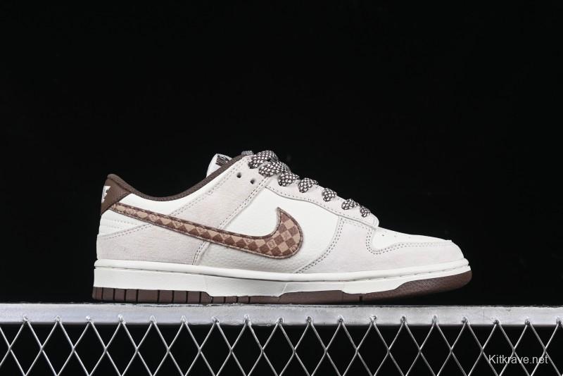 Nike SB Dunk Low Gucci Collaboration Monogram Beige Brown Swoosh Anniversary Custom Low-Top Casual Skate Shoes - DJ2024-059