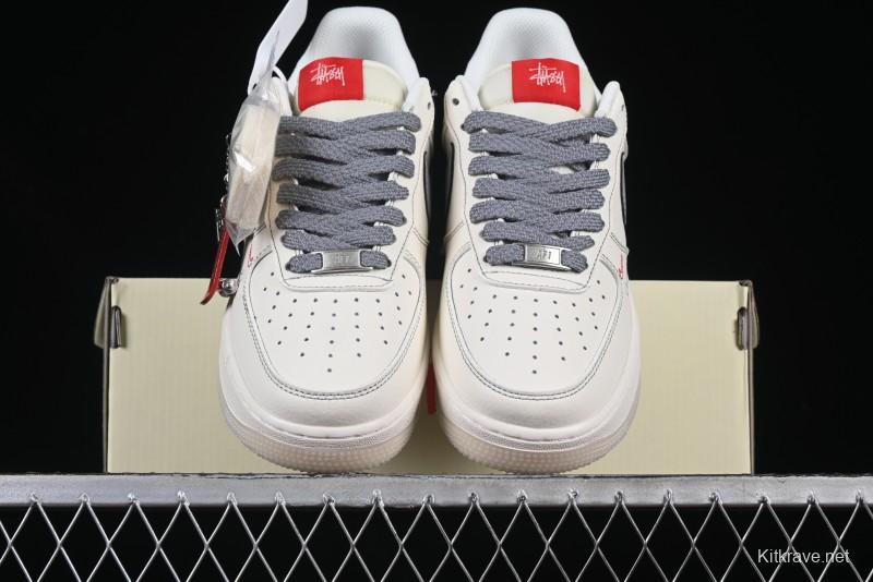 Nike Air Force 1 '07 Low Stussy Collaboration Dual-Tone Grey Swoosh Casual Sneakers - HH7518-037