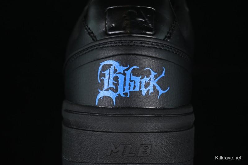 NY Yankees Black Leather Sneakers with Bold Blue Logo