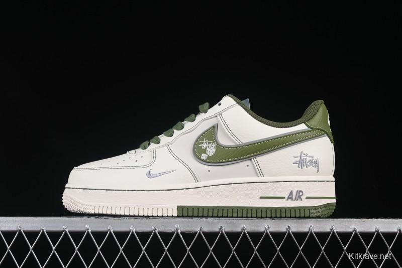 Nike Air Force 1 '07 Low Stussy Collaboration Dual-Tone Beige Green Casual Sneakers with Strap - XS1958-525
