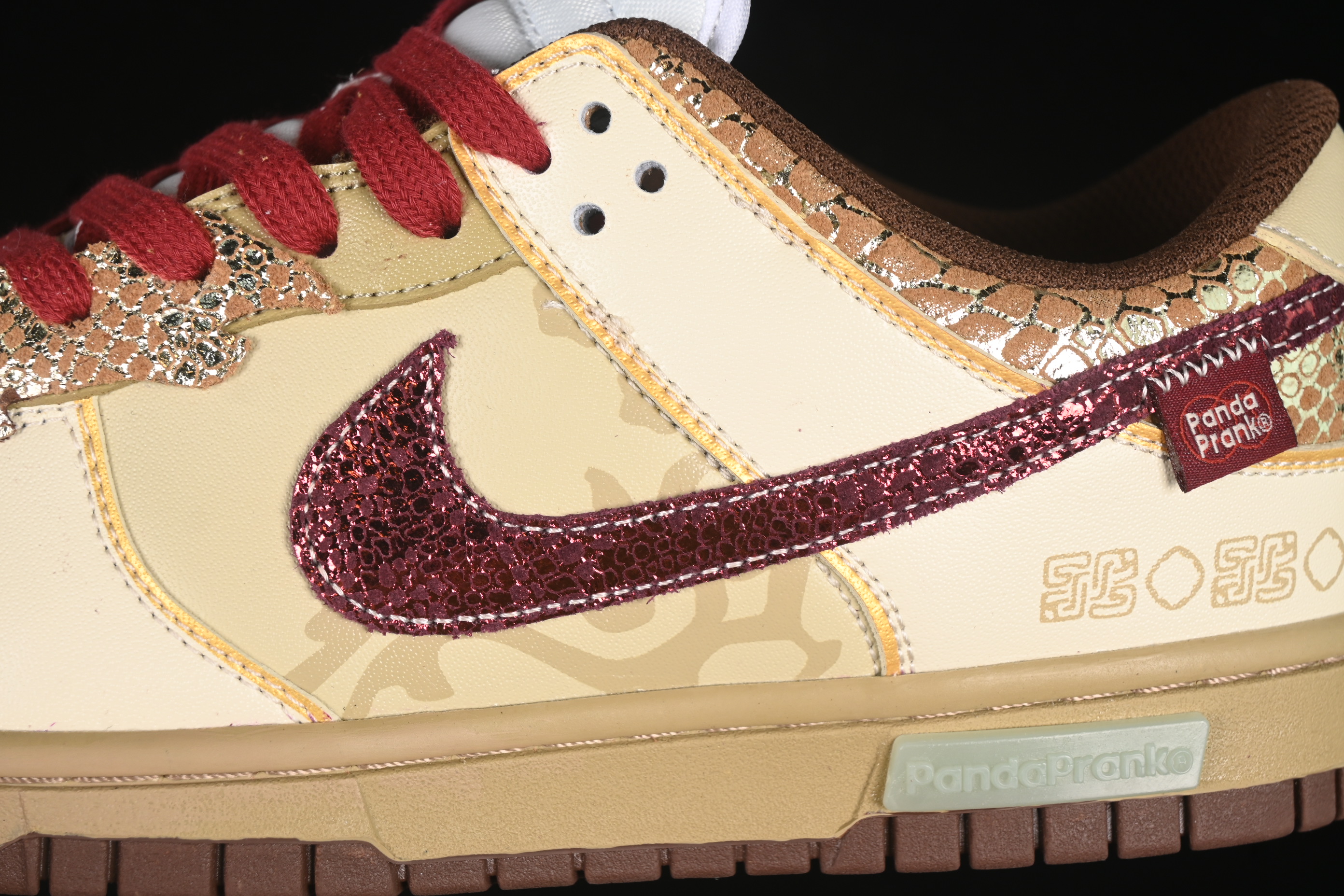 Nike Dunk Low Retro Casual Sneakers in Brown and Sail with Panda Mischief CNY Snake Year Design - DD1503-124