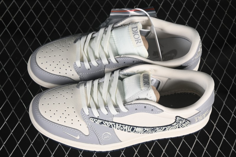 Nike Travis Scott x Fragment Design x Air Jordan 1 Low OG SP AJ1 Dior Collaboration Embossed Pattern Low-Top Casual Sneakers - XS2024-023