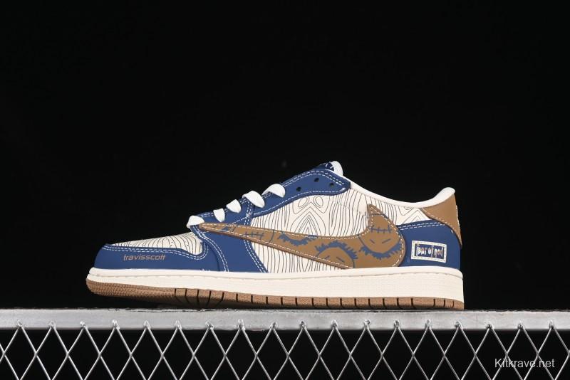 Nike Travis Scott x Fragment Design x Air Jordan 1 Low OG SP AJ1 FOG Collaboration Wave Ghost Face Low-Top Casual Sneakers - XS2024-007