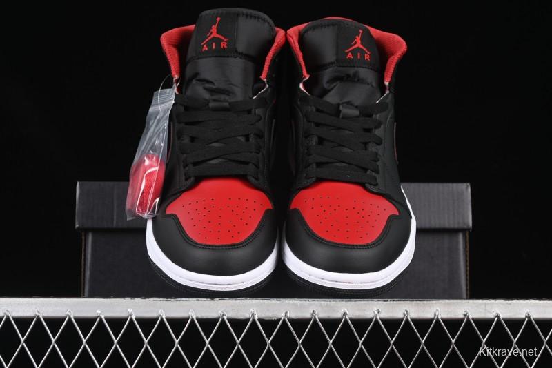Nike Air Jordan 1 Mid AJ1 Black Red Mid-Top Casual Sneakers - DQ8426-067