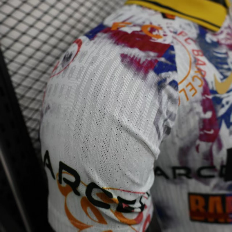 Player Version 25/26 Barcelona White with Graffiti Art Pattern Jersey