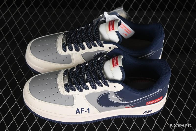 Nike Air Force 1 '07 Low Supreme Collaboration Grey Blue Casual Sneakers - HH7518-054