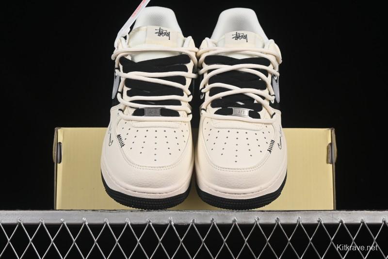 Nike Air Force 1 '07 Low Stussy Collaboration Black Diamond Lace-Up Casual Sneakers - DM6868-073