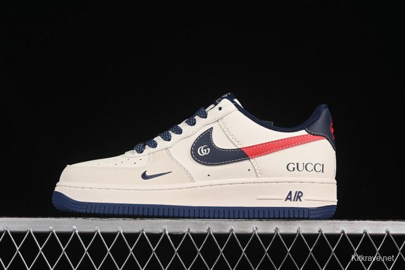 Nike Air Force 1'07 Low Gucci Collaboration Blue Red Swoosh Casual Sneakers - JJ2508-713