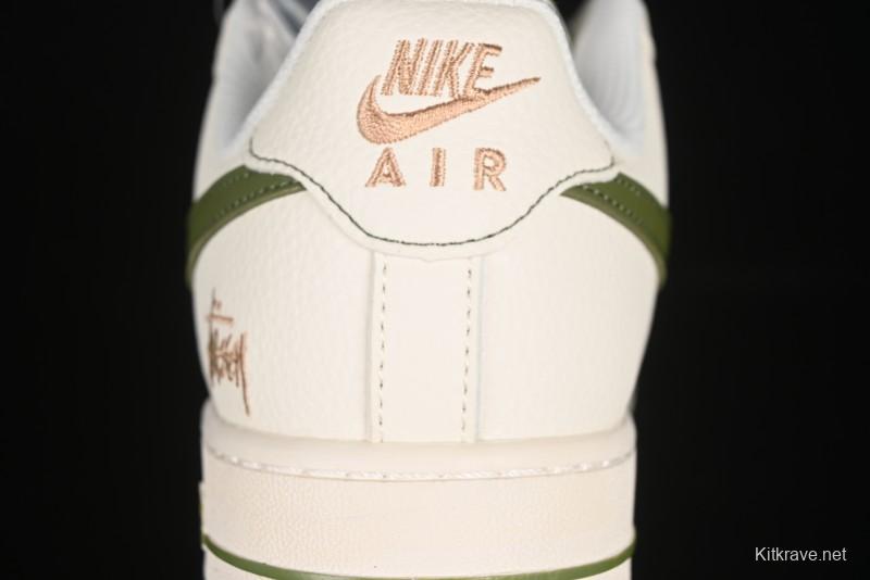 Nike Air Force 1 '07 Low Stussy Collaboration Green Swoosh Gold Embroidery Casual Sneakers - XX3168-151